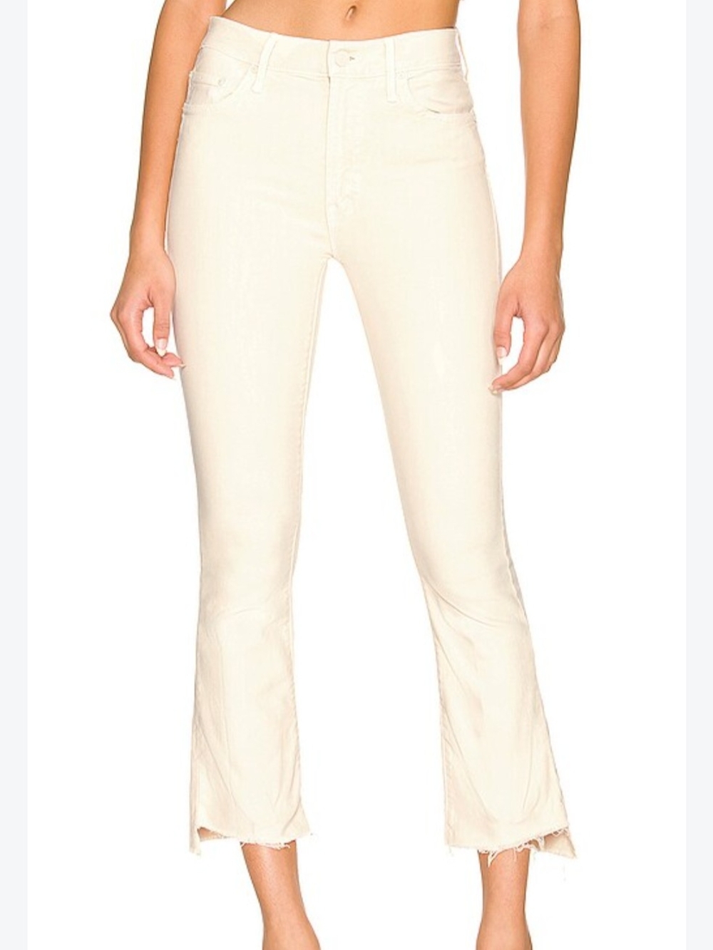 MOTHER The Insider Crop Step Fray Jeans Chalk It Up Cream Size 24